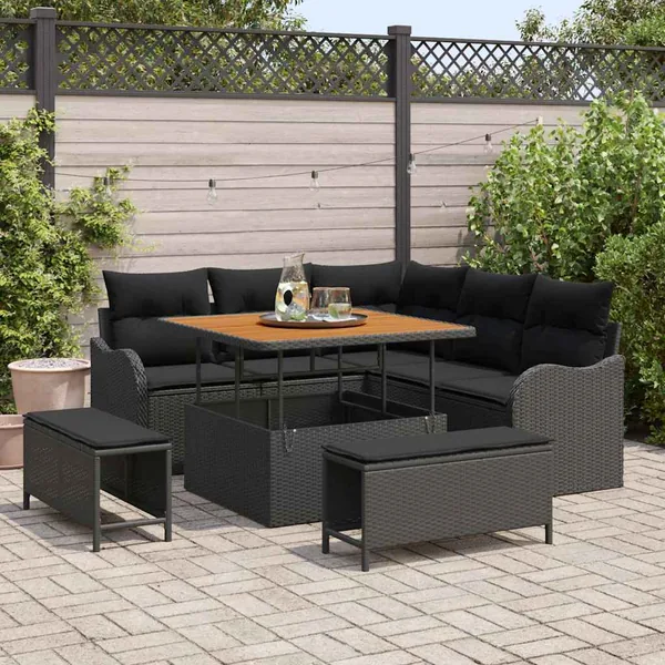 Ensemble de canapé de jardin avec coussin 8 pcs Noir
