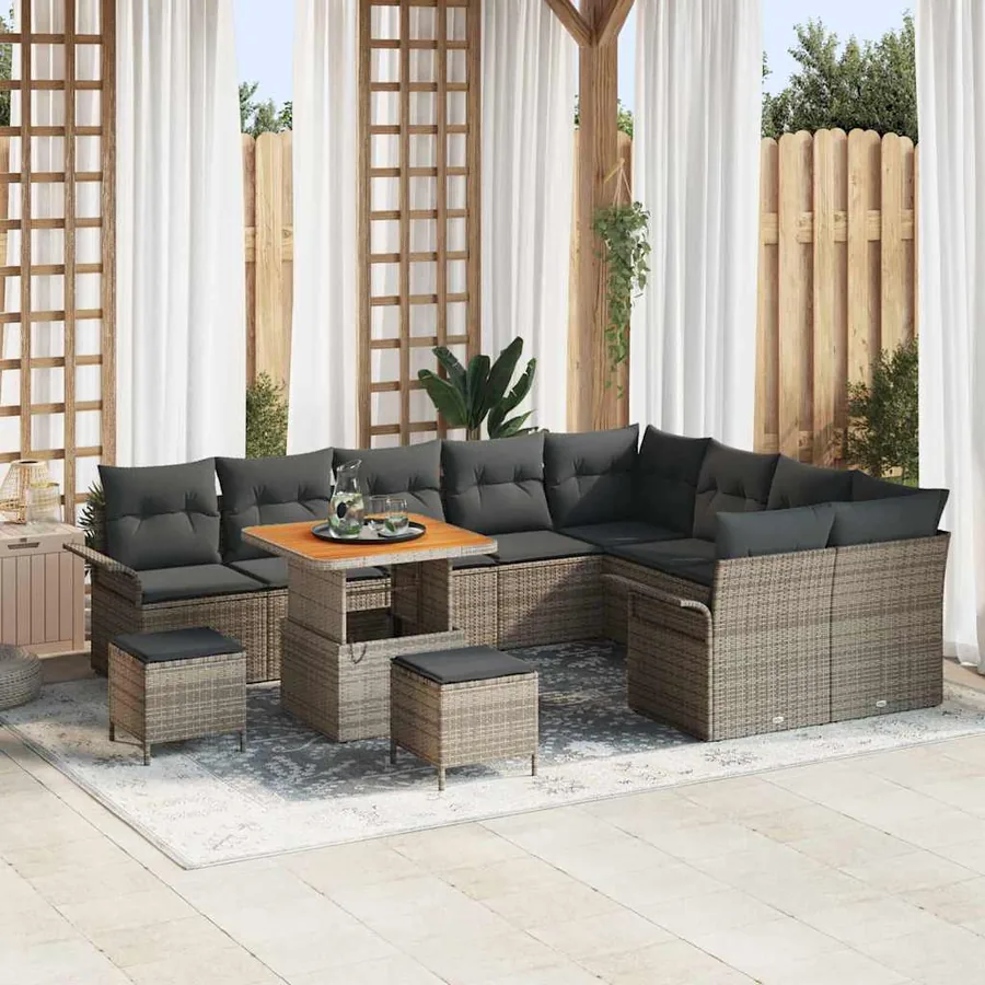 Ensemble de canapé de jardin avec coussin 12 pcs Gris