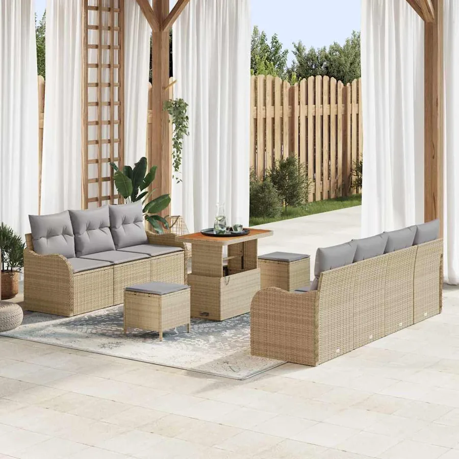 Ensemble de canapé de jardin 10 pcs Beige et Gris clair