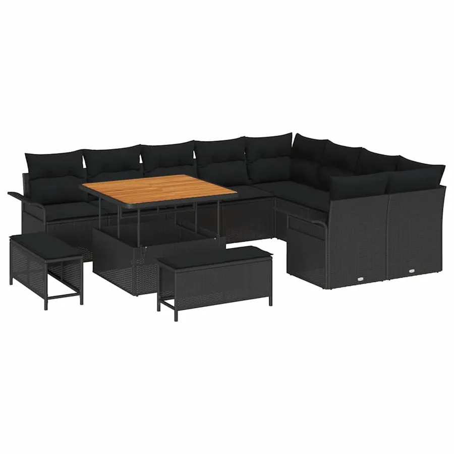 Ensemble de canapé de jardin avec coussin 12 pcs Noir - 2
