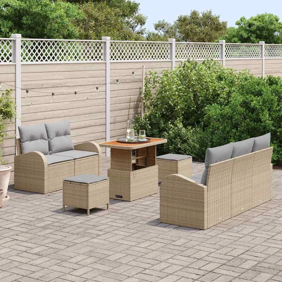 Ensemble de canapé de jardin 8 pcs Beige et Gris clair - 3