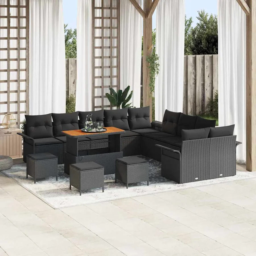 Ensemble de canapé de jardin avec coussin 14 pcs Noir
