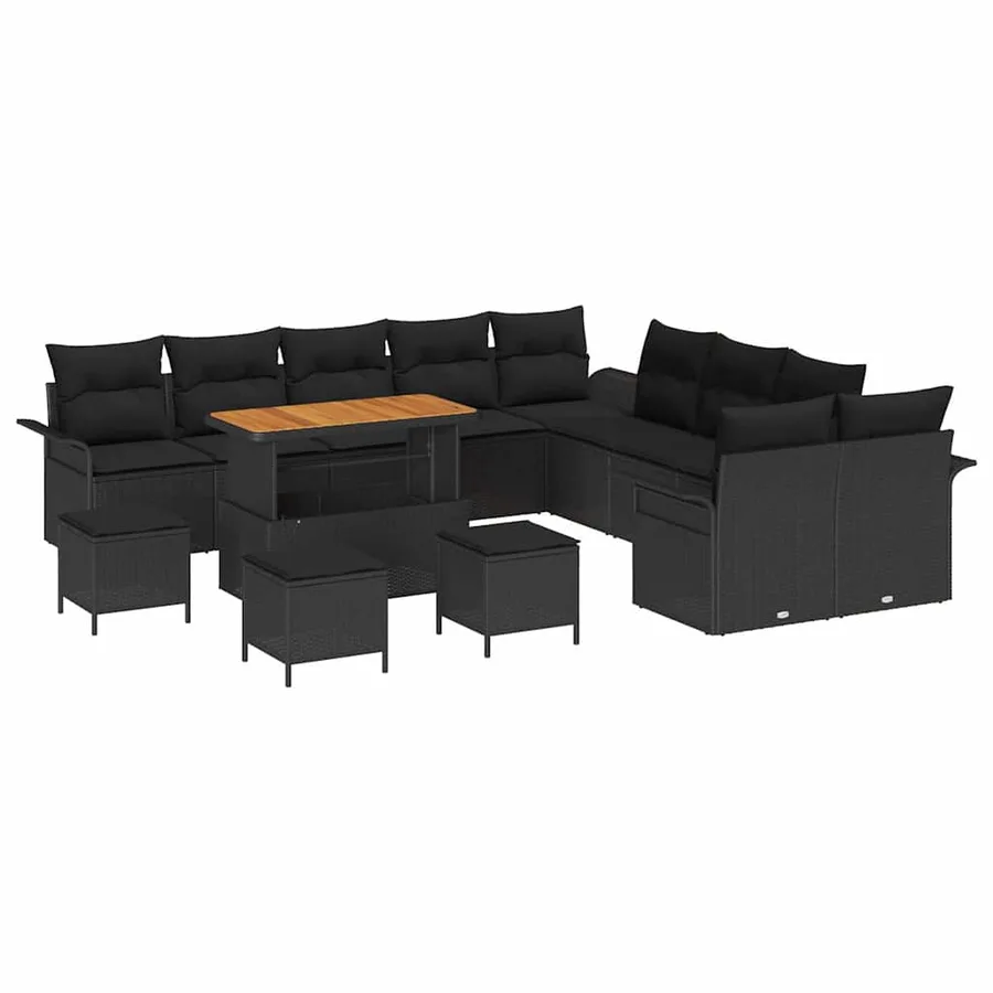 Ensemble de canapé de jardin avec coussin 14 pcs Noir - 2