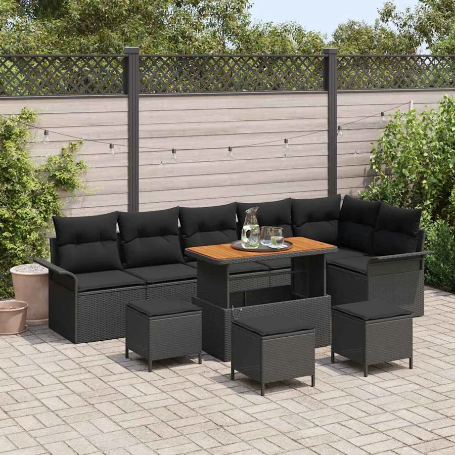 Ensemble de canapé de jardin avec coussin 10 pcs Noir