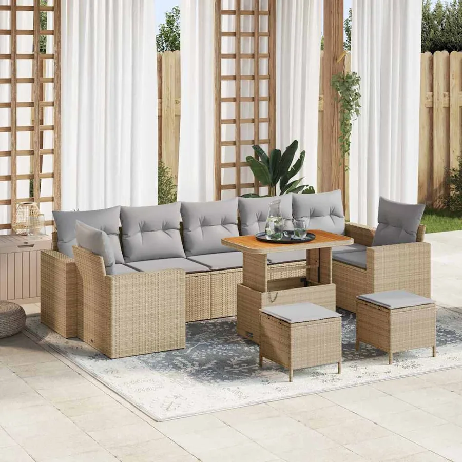 Ensemble de canapé de jardin 10 pcs Beige et Gris clair