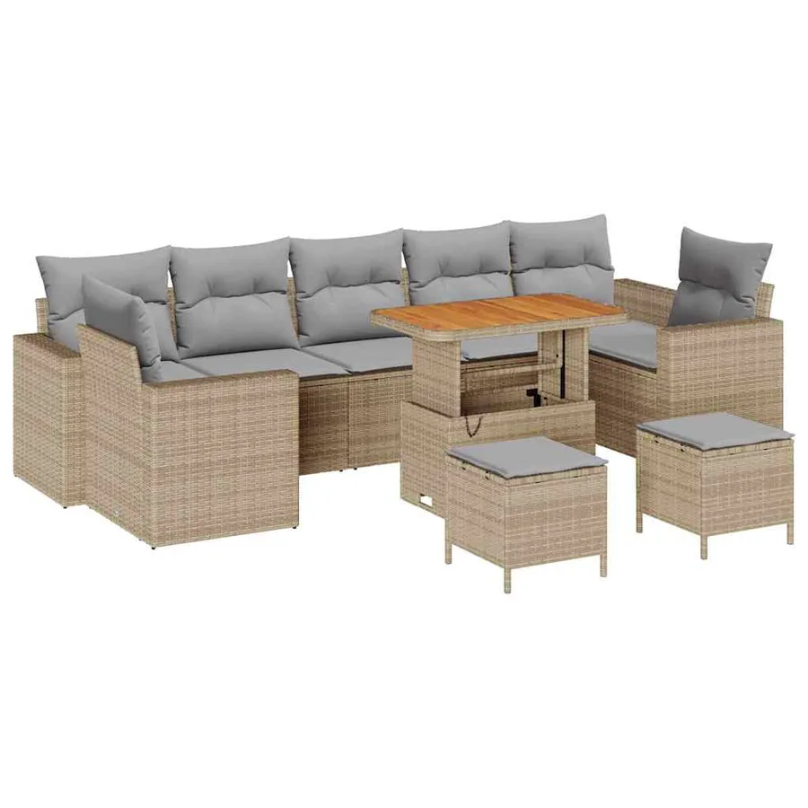 Ensemble de canapé de jardin 10 pcs Beige et Gris clair - 2
