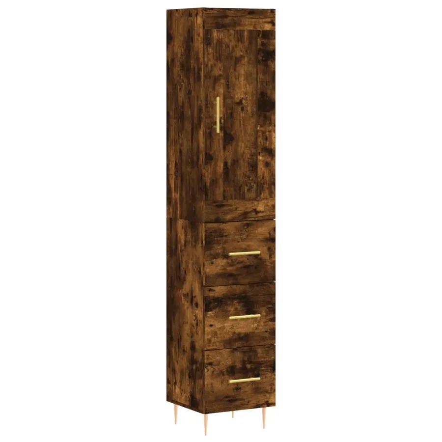 Buffet haut Chêne fumé 34,5x34x180 cm Bois d'ingénierie - 2