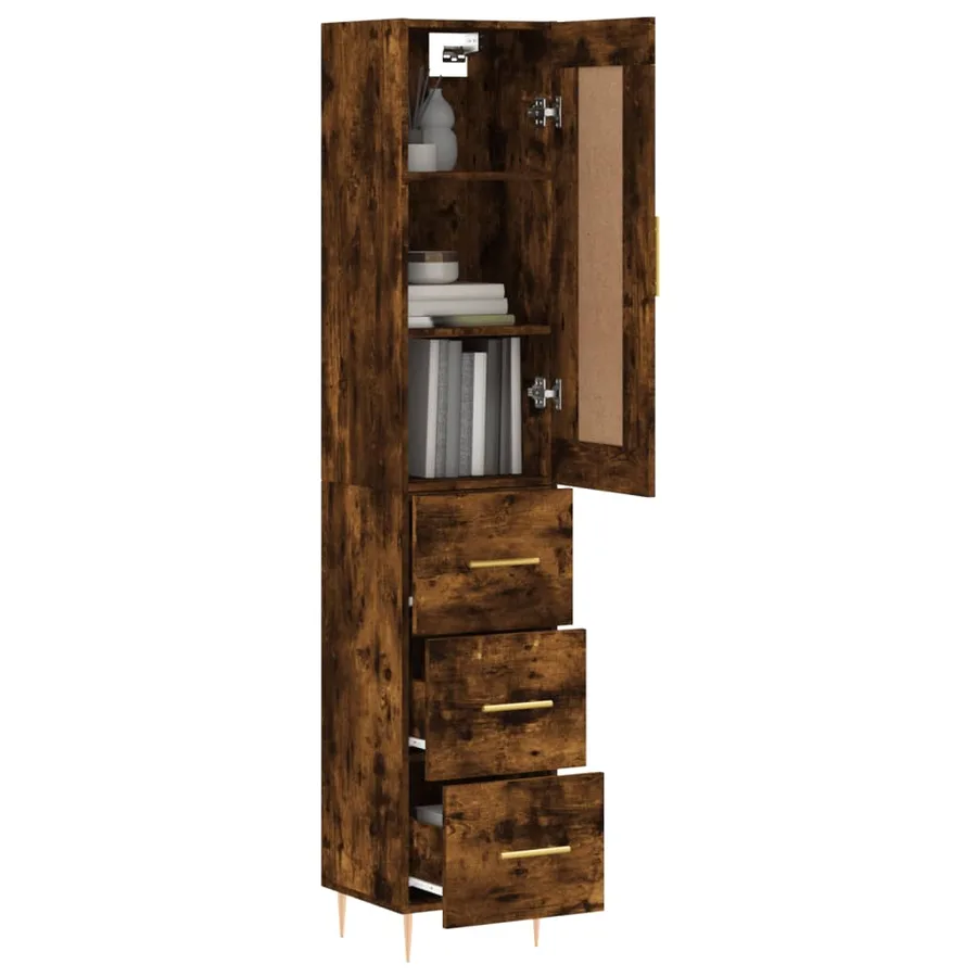 Buffet haut Chêne fumé 34,5x34x180 cm Bois d'ingénierie - 3