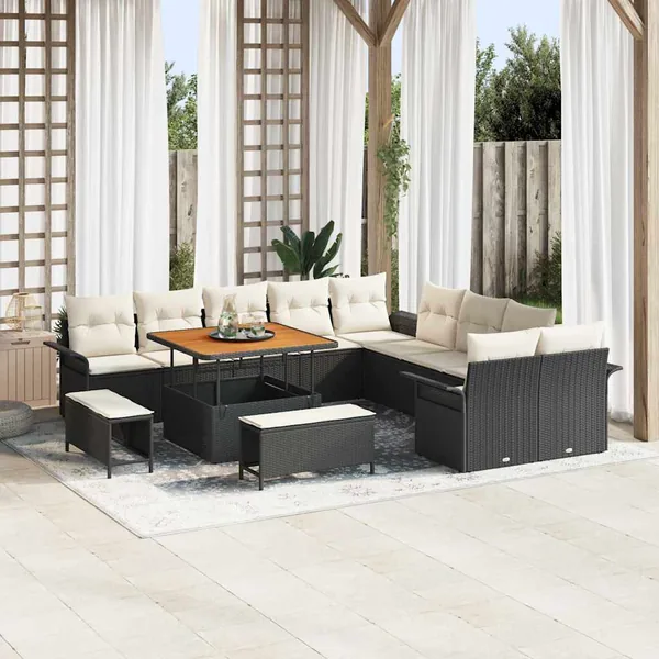 Ensemble de canapé de jardin avec coussin 13 pcs Noir et Crème