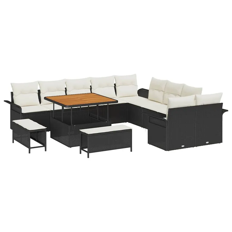 Ensemble de canapé de jardin avec coussin 13 pcs Noir et Crème - 2