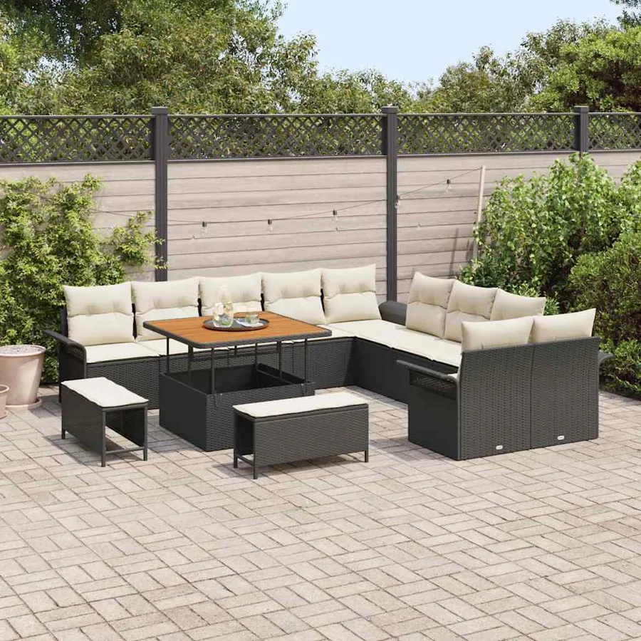 Ensemble de canapé de jardin avec coussin 13 pcs Noir et Crème - 3