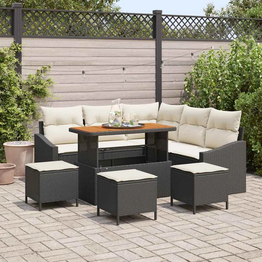 Ensemble de canapé de jardin avec coussin 9 pcs Noir Poly rotin