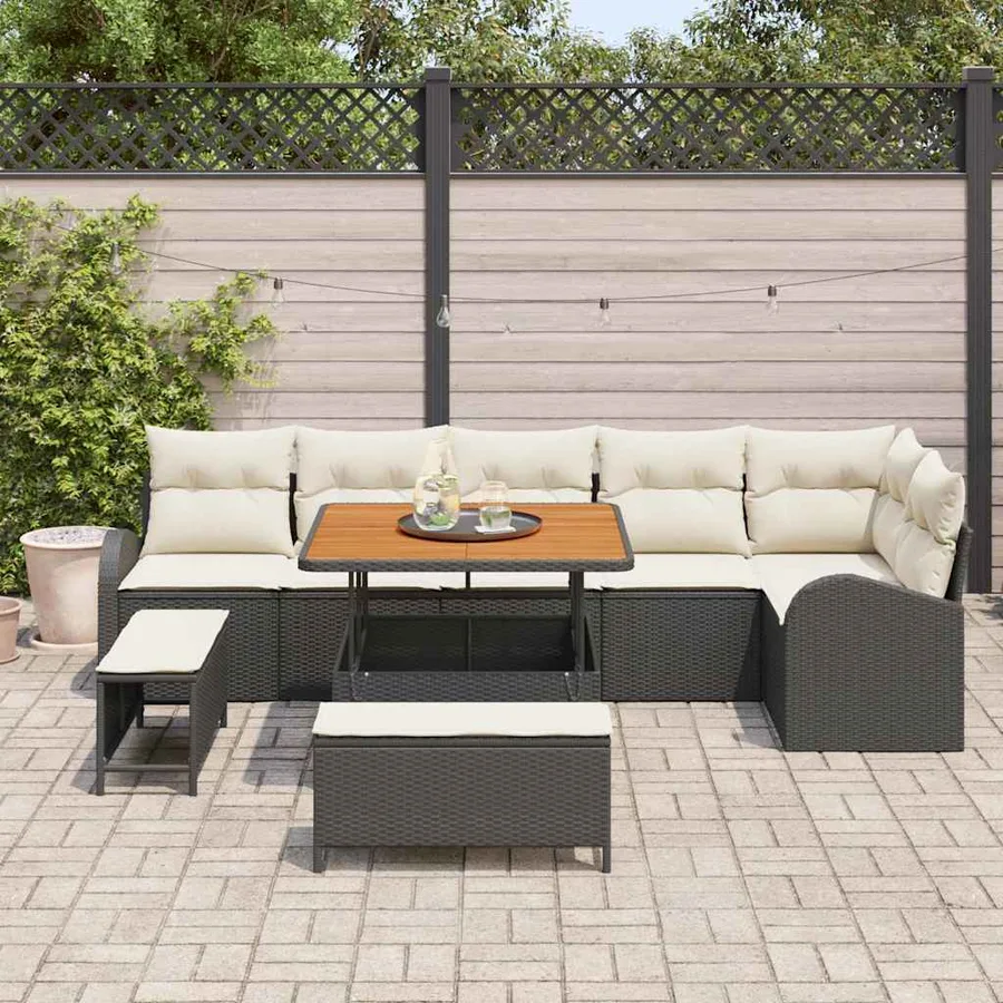 Ensemble de canapé de jardin avec coussin 9 pcs Noir et Crème - 3