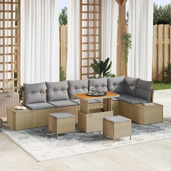 Ensemble de canapé de jardin 9 pcs Beige Poly rotin