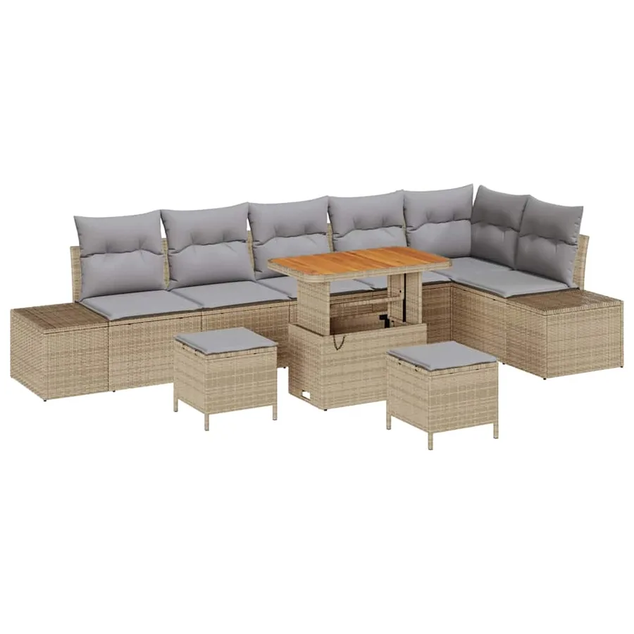 Ensemble de canapé de jardin 9 pcs Beige Poly rotin - 2