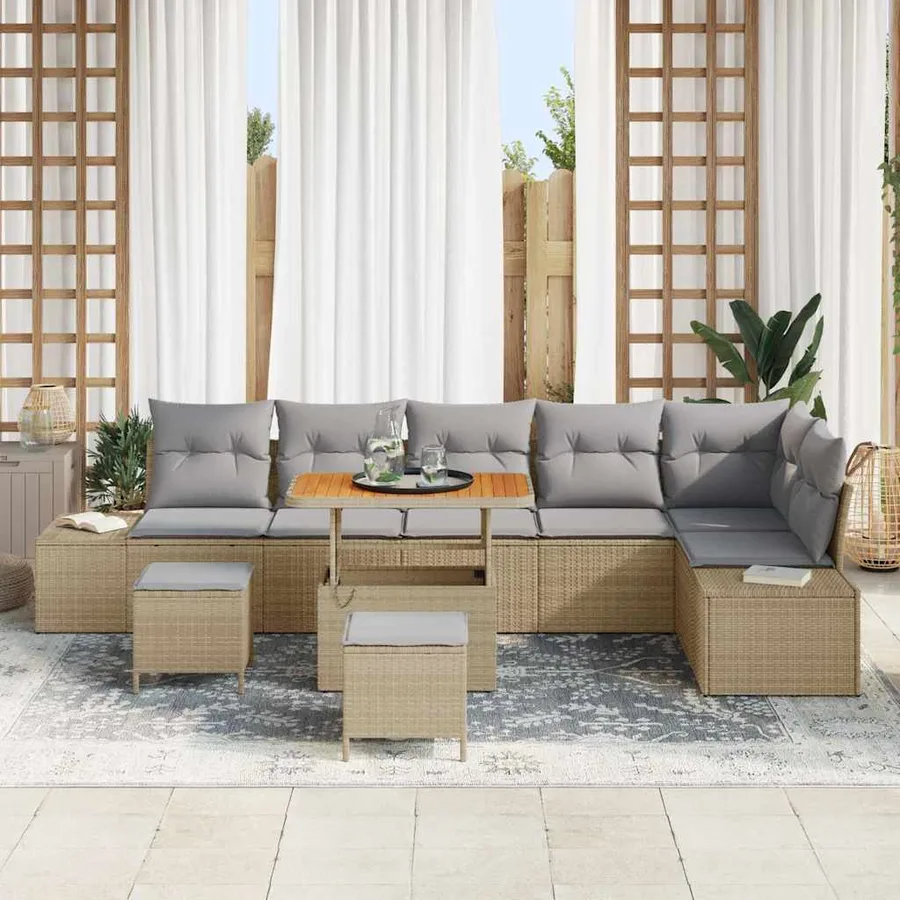 Ensemble de canapé de jardin 9 pcs Beige Poly rotin - 3