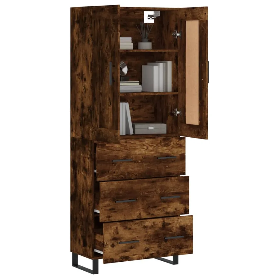 Buffet haut Chêne fumé 69,5x34x180 cm Bois d'ingénierie - 3