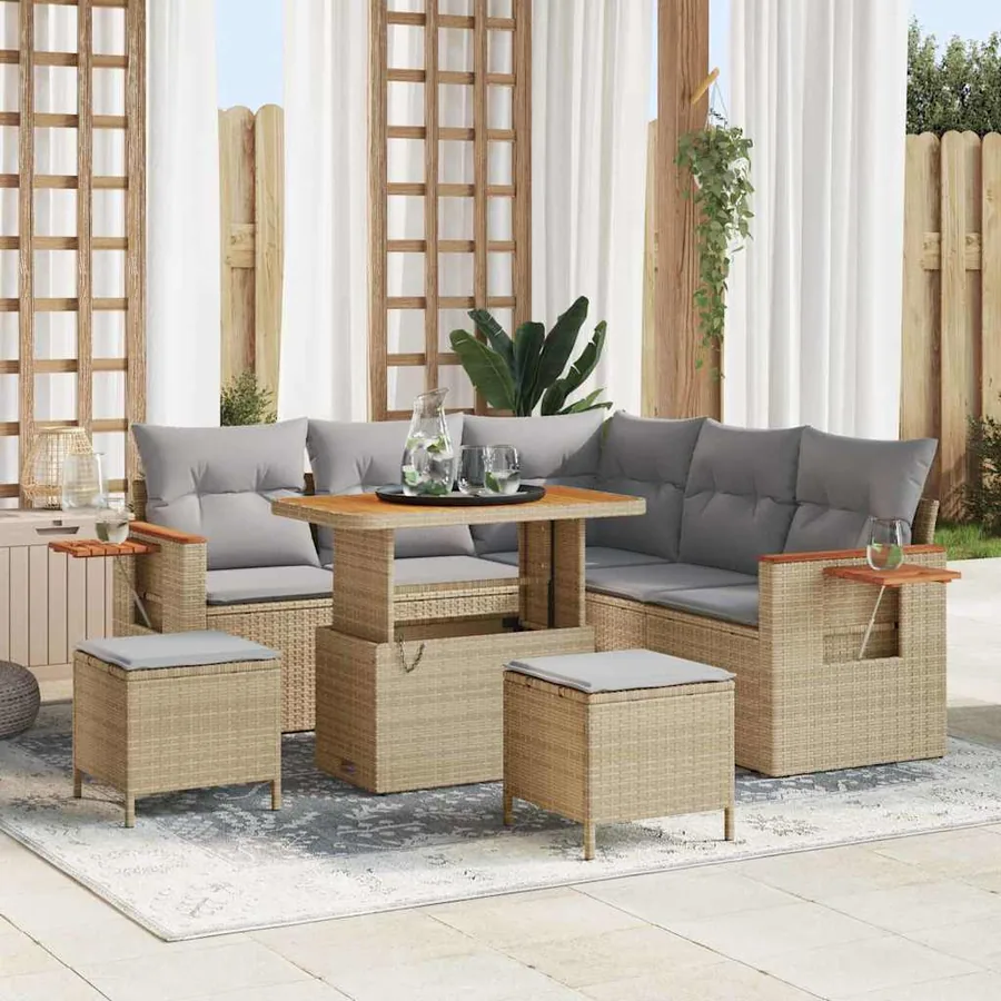Ensemble de canapé de jardin 9 pcs Beige et Gris clair