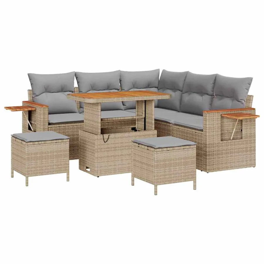 Ensemble de canapé de jardin 9 pcs Beige et Gris clair - 2