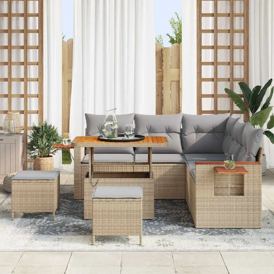 Ensemble de canapé de jardin 9 pcs Beige et Gris clair - 3