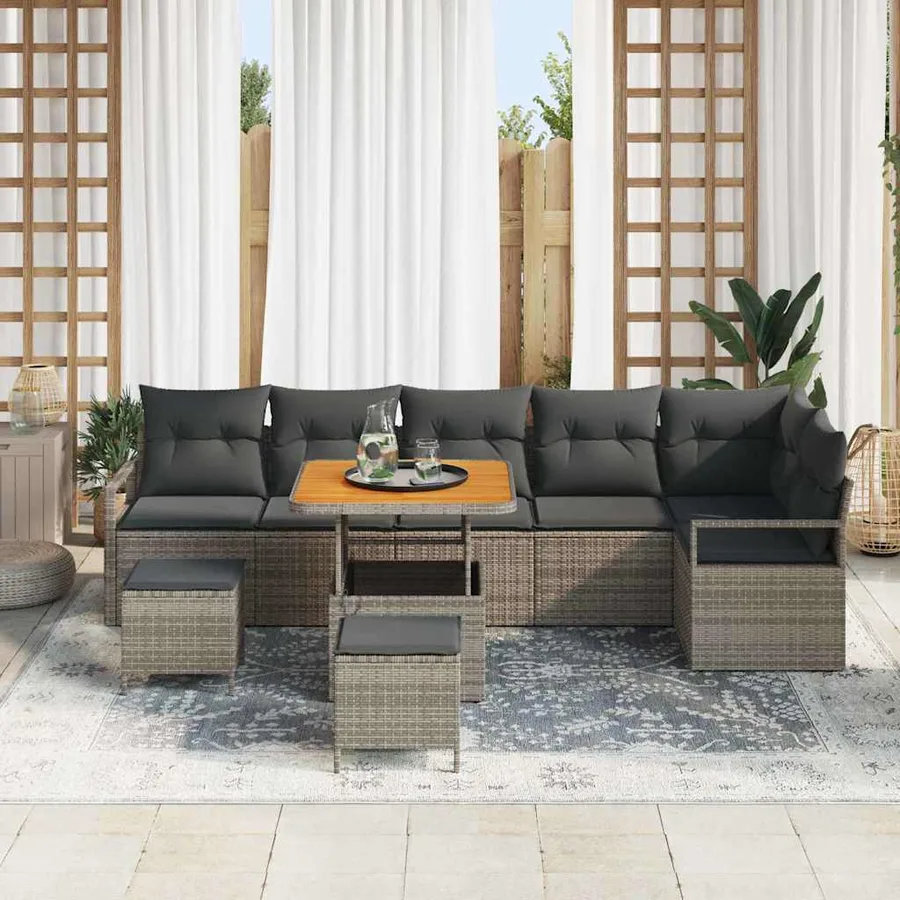 Ensemble de canapé de jardin avec coussin 9 pcs Gris - 3
