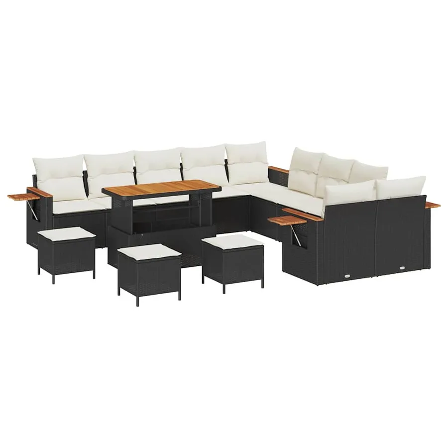 Ensemble de canapé de jardin 18 pcs Noir et Crème polyrotin - 2