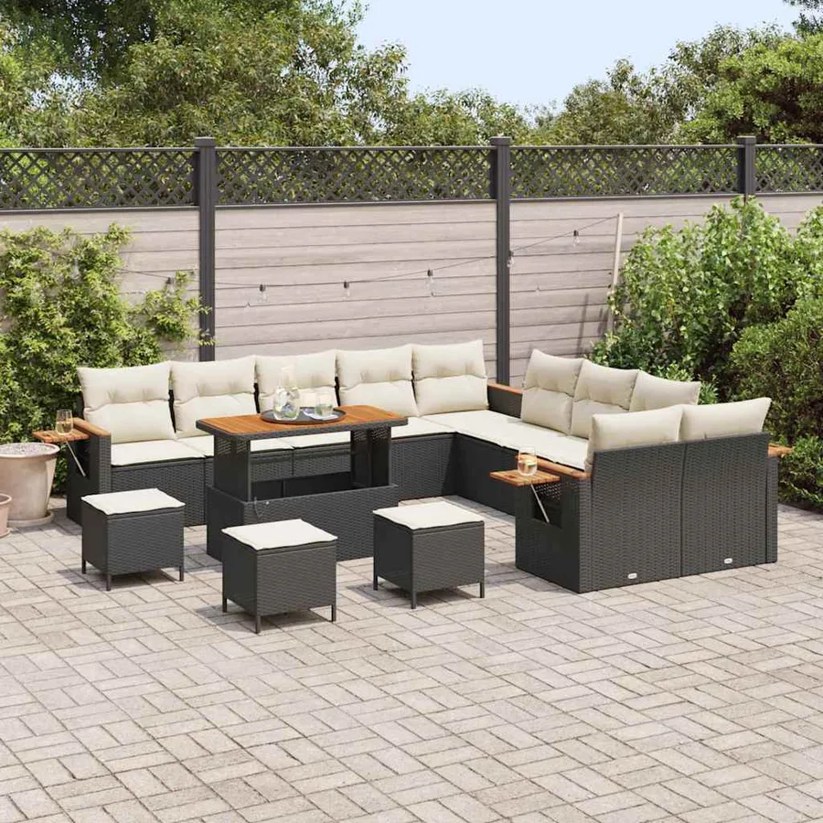 Ensemble de canapé de jardin 18 pcs Noir et Crème polyrotin - 3
