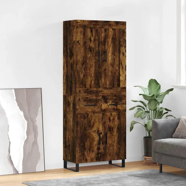 Buffet haut Chêne fumé 69,5x34x180 cm Bois d'ingénierie