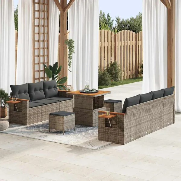 Ensemble de canapé de jardin avec coussin 13 pcs Gris polyrotin