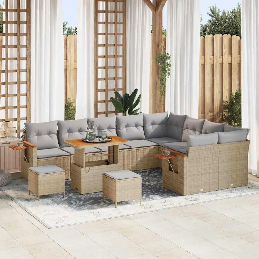 Ensemble de canapé de jardin 13 pcs Beige et Gris clair