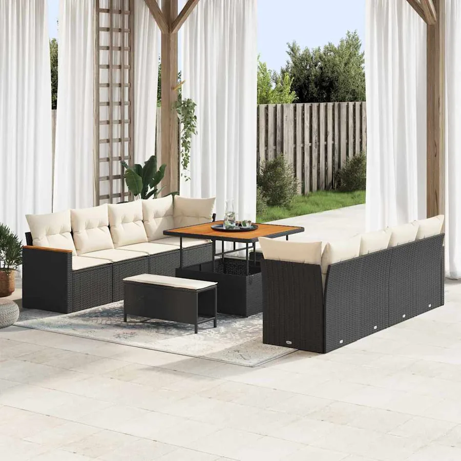 Ensemble de canapé de jardin avec coussin 12 pcs Noir polyrotin