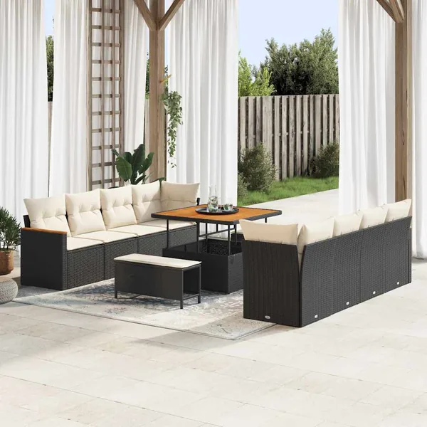 Ensemble de canapé de jardin avec coussin 12 pcs Noir polyrotin