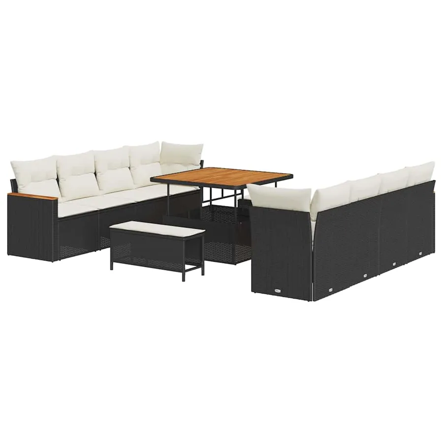 Ensemble de canapé de jardin avec coussin 12 pcs Noir polyrotin - 2