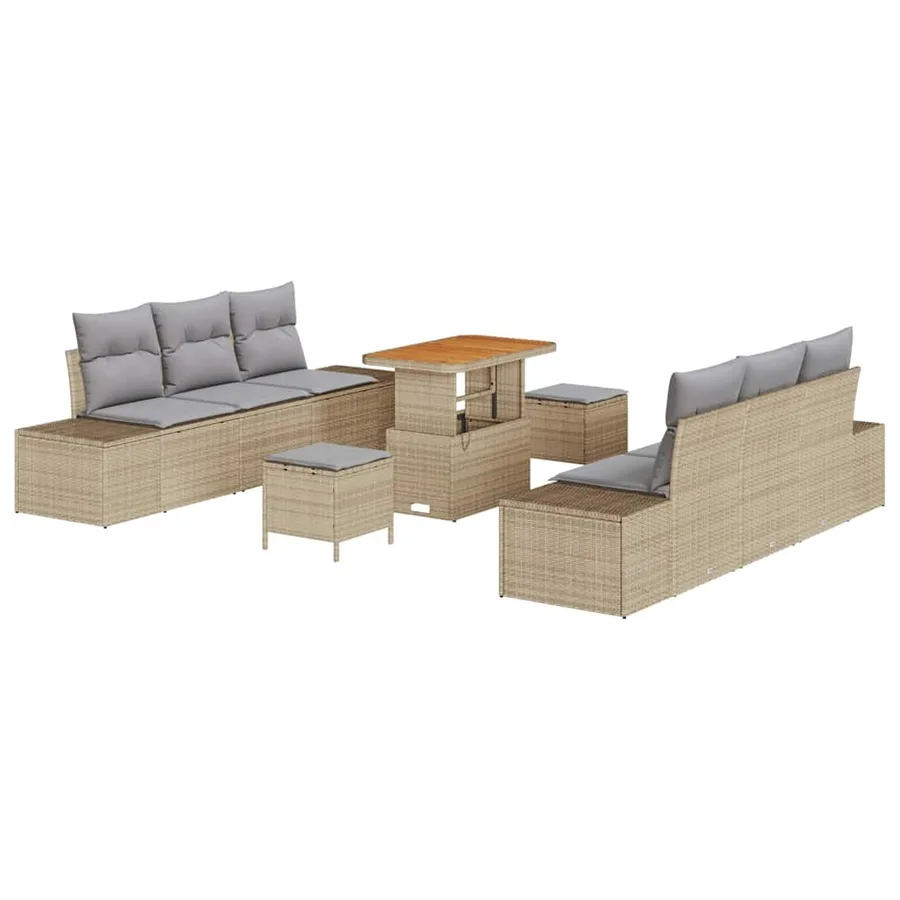 Ensemble de canapé de jardin 9 pcs Beige Poly rotin - 2