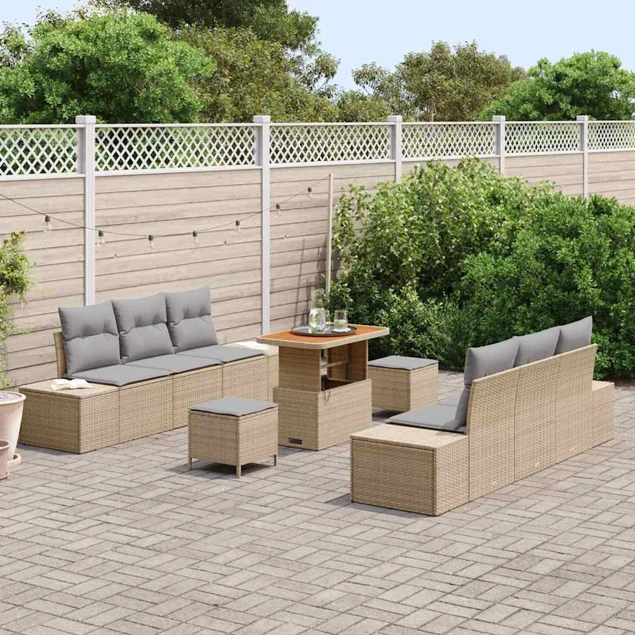Ensemble de canapé de jardin 9 pcs Beige Poly rotin - 3