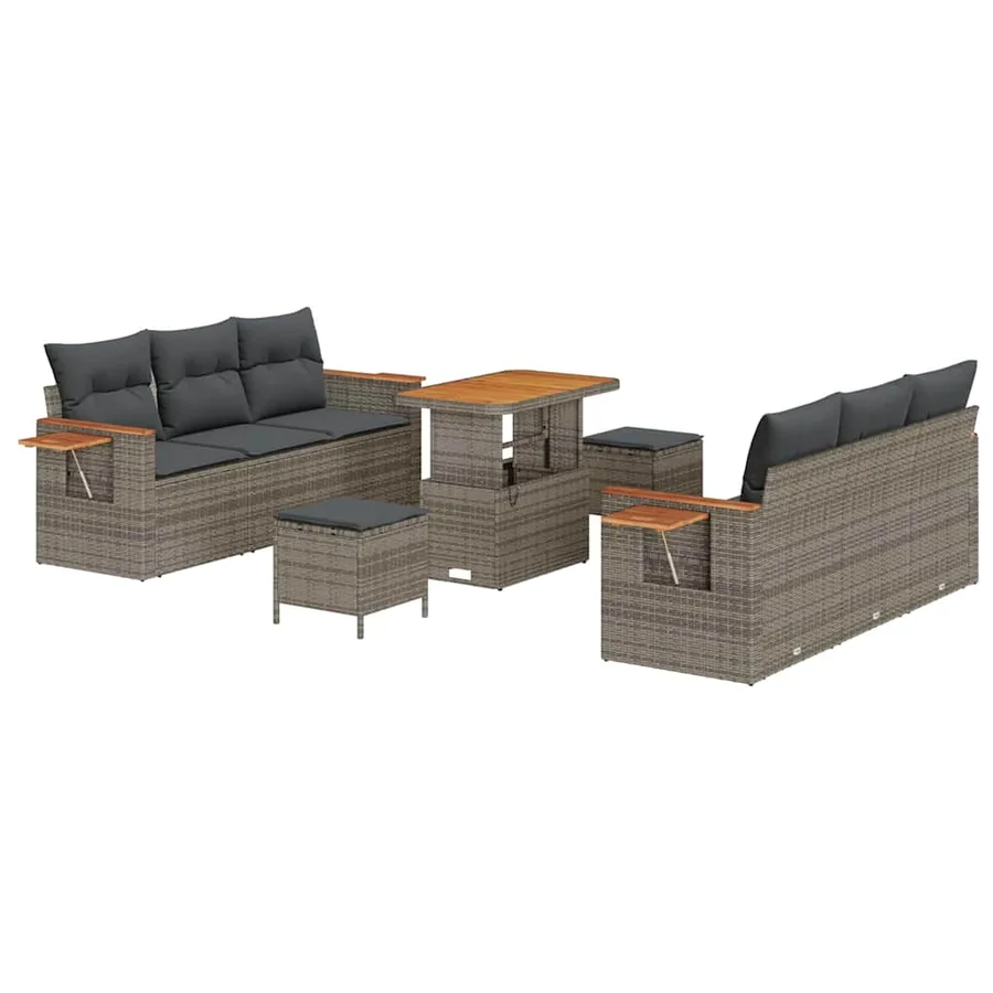 Ensemble de canapé de jardin avec coussin 11 pcs Gris polyrotin - 2