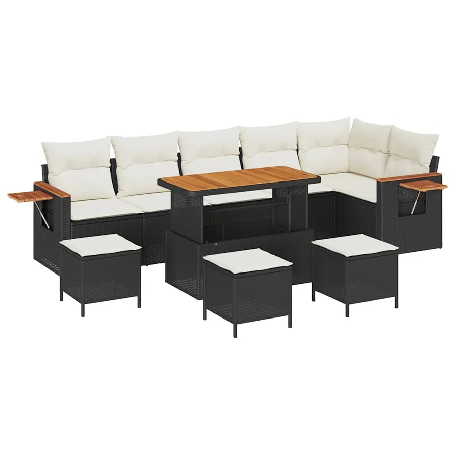 Ensemble de canapé de jardin 12 pcs Noir et Crème polyrotin - 2