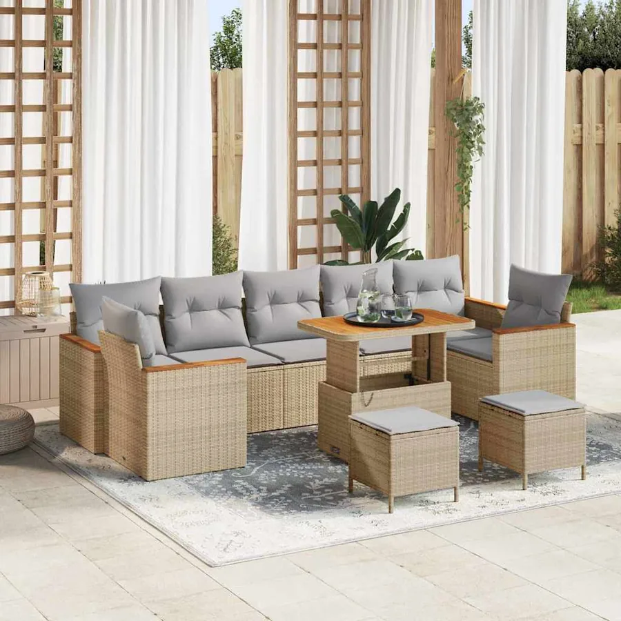 Ensemble de canapé de jardin 10 pcs Beige Poly rotin