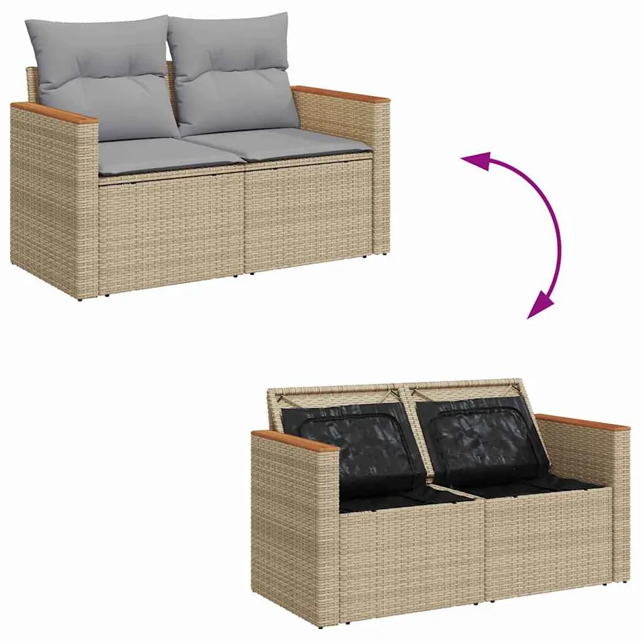 Ensemble de canapé de jardin 10 pcs Beige Poly rotin - 8