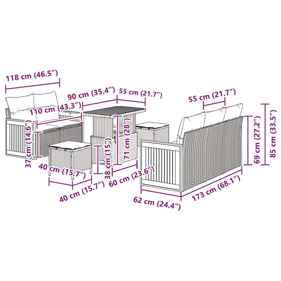 Ensemble de canapé de jardin 10 pcs Beige et Gris clair - 12