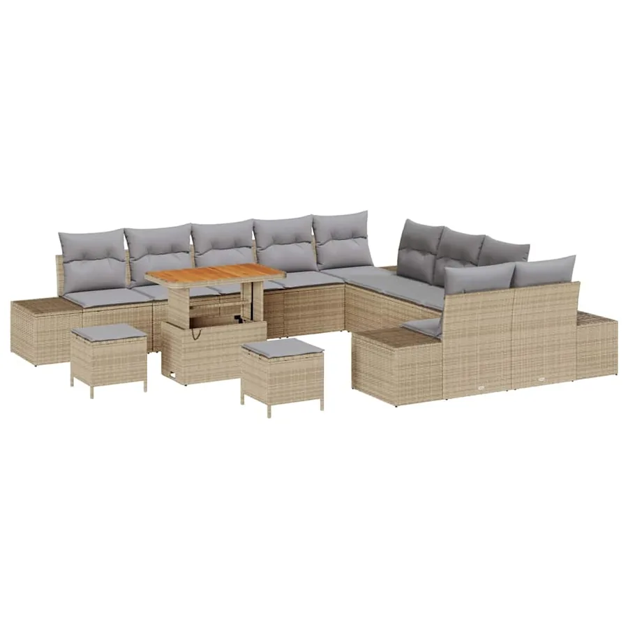 Ensemble de canapé de jardin 13 pcs Beige Poly rotin - 2
