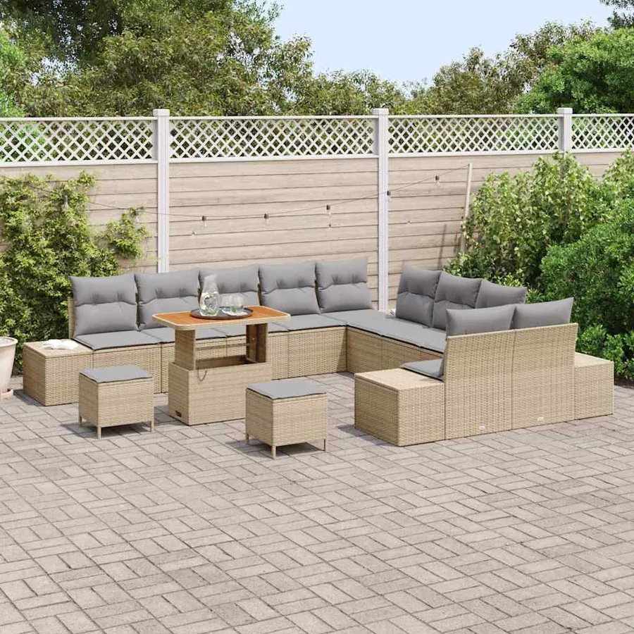 Ensemble de canapé de jardin 13 pcs Beige Poly rotin - 3