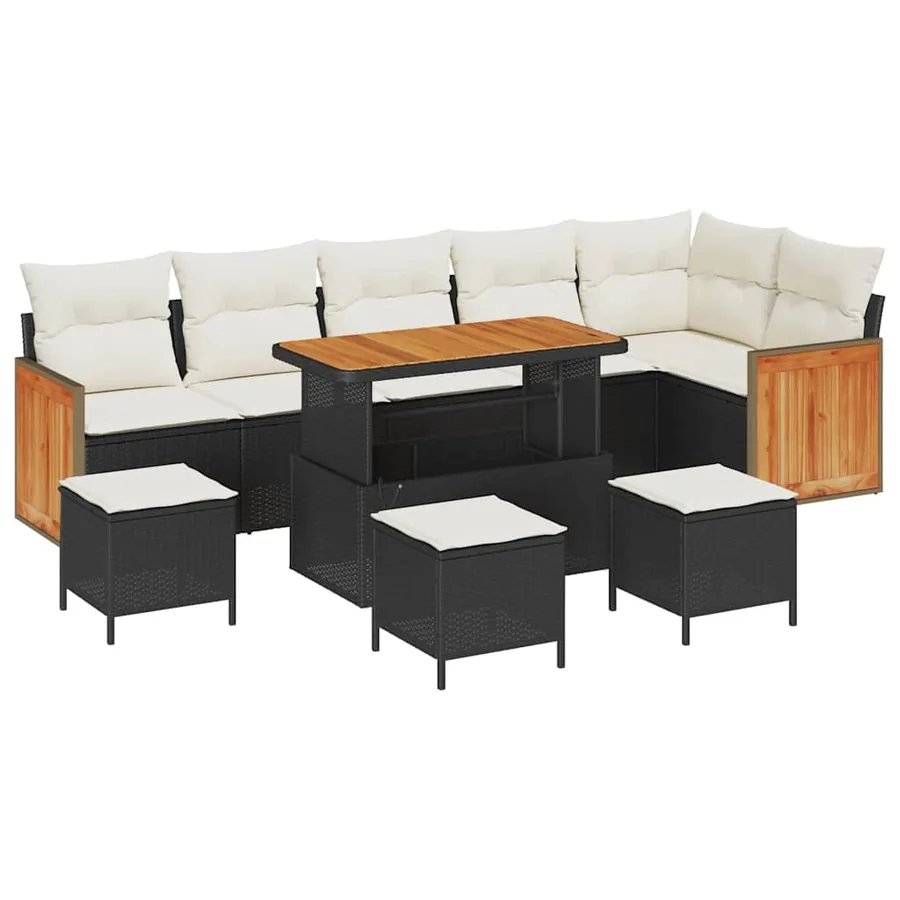 Ensemble de canapé de jardin 12 pcs Noir et Crème polyrotin - 2