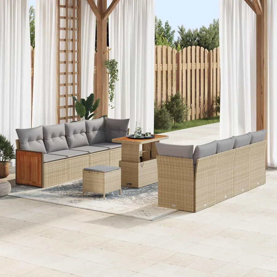 Ensemble de canapé de jardin 11 pcs Beige et Gris clair