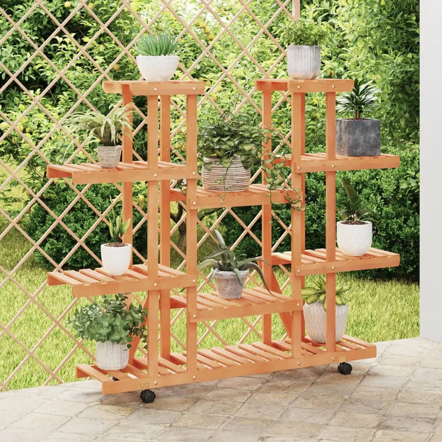 Support à fleurs avec roues 110x25x115 cm bois massif de sapin