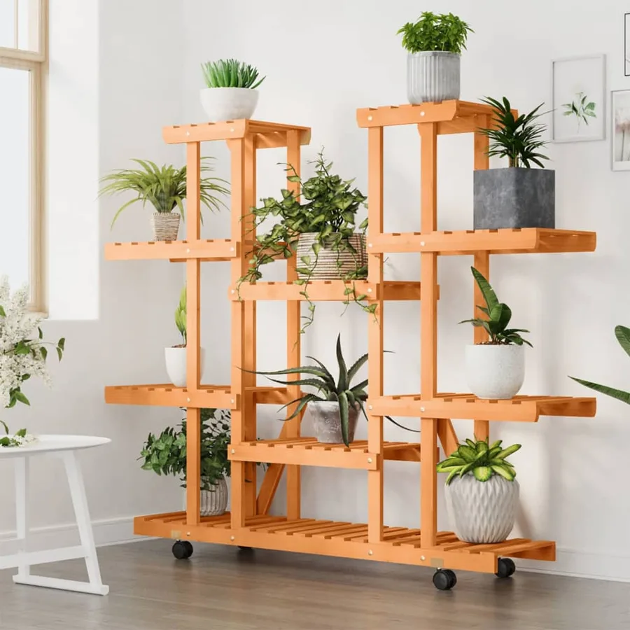 Support à fleurs avec roues 110x25x115 cm bois massif de sapin - 3