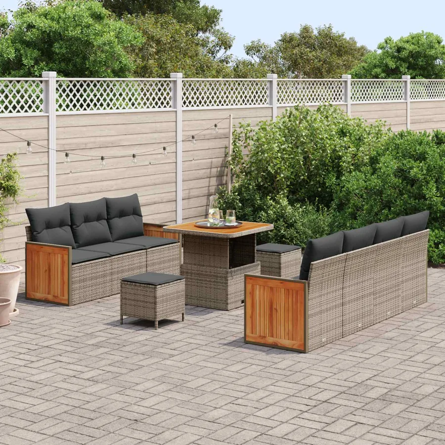 Ensemble de canapé de jardin avec coussin 10 pcs Gris - 3