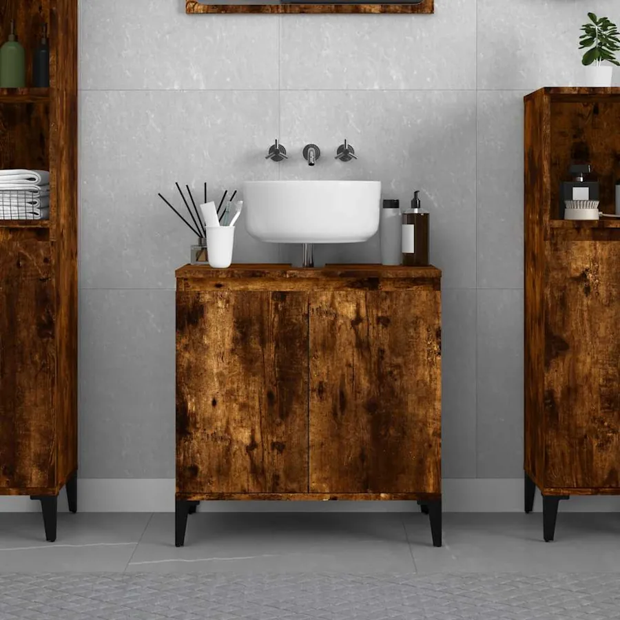 Meuble d'évier chêne fumé 58x33x60 cm bois d'ingénierie