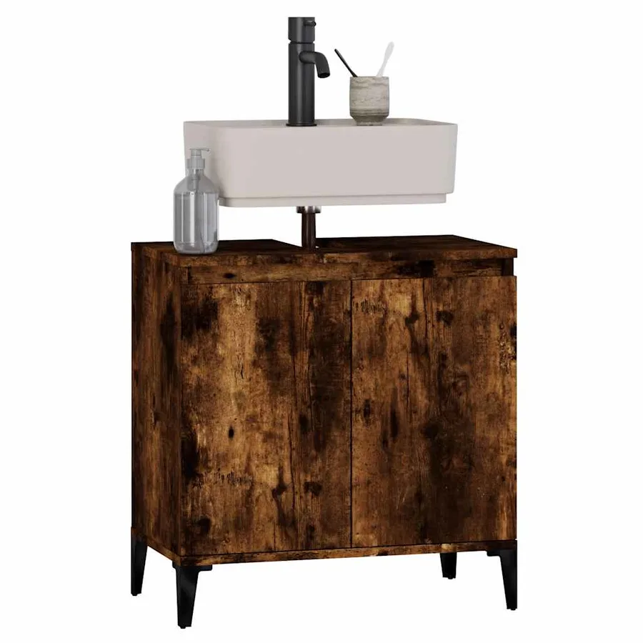 Meuble d'évier chêne fumé 58x33x60 cm bois d'ingénierie - 4