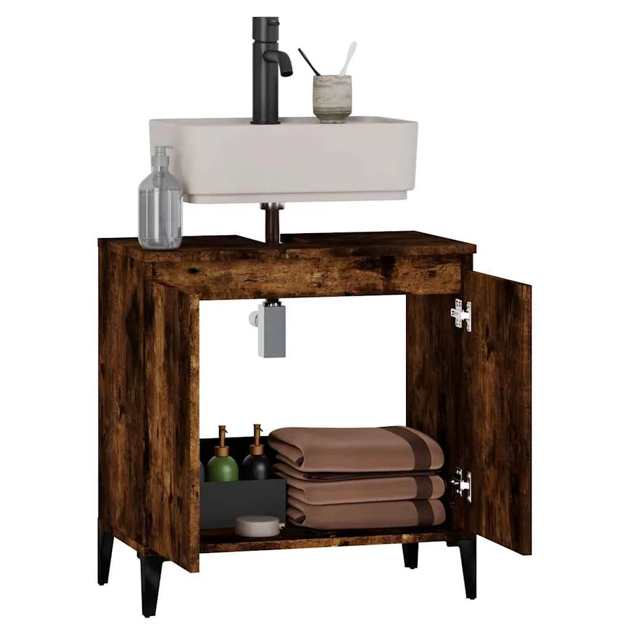 Meuble d'évier chêne fumé 58x33x60 cm bois d'ingénierie - 5